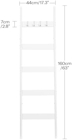HOOBRO Blanket Ladder, 5-Tier Towel Rack with Hooks, Wall-Leaning Blanket Rack, Decorative Display Ladder Shelf, for
