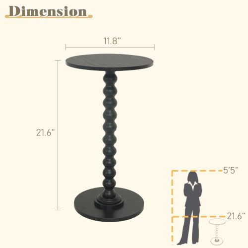 Fultyle Round Side Table, Small Drink Table for Small Spaces, Modern Accent End Table Nightstand with Solid Wood Leg