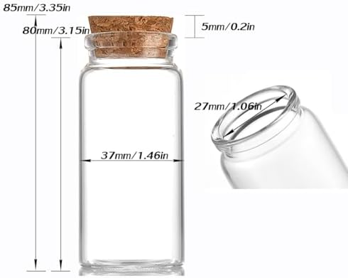4 pcs 60ml Small Glass Bottles with Cork Stopper,Decorative Bottle,Vials Jars,Cute Storage Jar,Wishing Bottle 37x80mm(1.46x3.15inch)