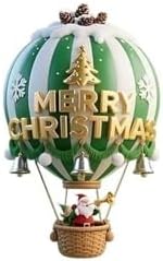 10 Pcs Christmas Hot Air Balloon Hanging Ornaments Green 2D Wooden Christmas Tree Ornaments Decor Santa Claus in Hot Air Balloon Designs Mini DIY Hanging Pendants for Xmas Home Party