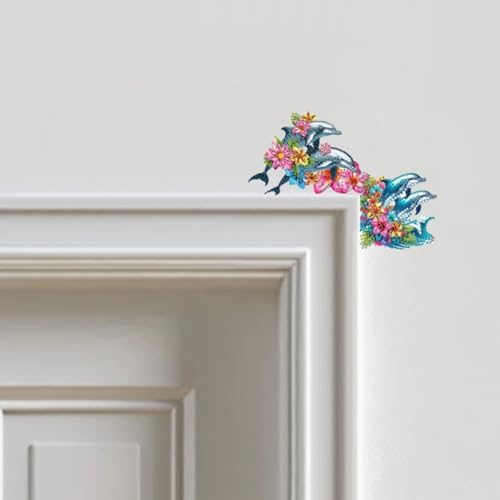 DIY Diamond Art Painting Animal Door Corner Decor, PVC Frame Signs with Dolphin Designs for Holiday Home, Festive Wall Hanging Gift for Family