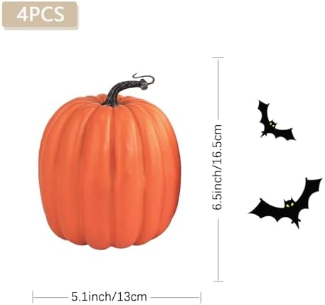 Artmag 6 Inch Large Artificial Pumpkins, 4PCS Big Orange Faux Foam Harvest Pumpkins for Fall Autumn Thanksgiving Seasonal Holiday Decor Decorations (Orange)