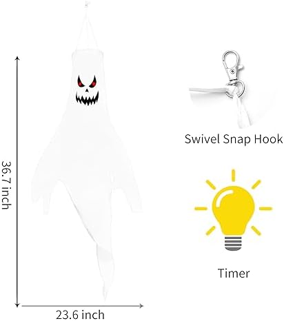 Halloween Ghost Decorations Outdoor: with Timer, 2 Pcs Spooky Hanging Ghost for Tree Porch Garden Yard, Waterproof LED Ghost Halloween Decor
