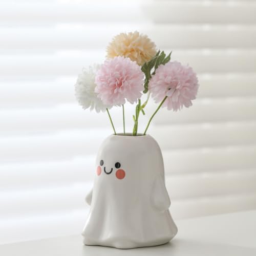 Cute Ghost Vase Ceramic Ghost Bucket Vase, H 5.9" Halloween Vases Ceramic Ghosts Decor for Home Table Desk Bedroom Halloween Decorations, Ceramic Vases for Flowers (A-Matte Finish)