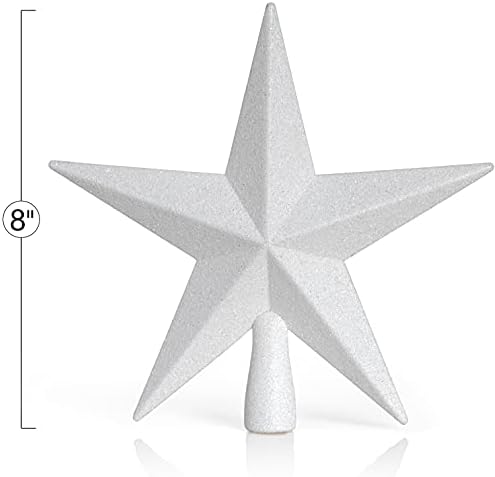 Glitter Star Christmas Tree Topper - 8" White Xmas Holiday Decor Ornament