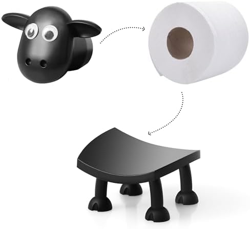 VELENTI Sheep Toilet Roll Holder - Funny Toilet Paper Holder Free Standing Bathroom Set - 3D Printed Black Sheep Loo