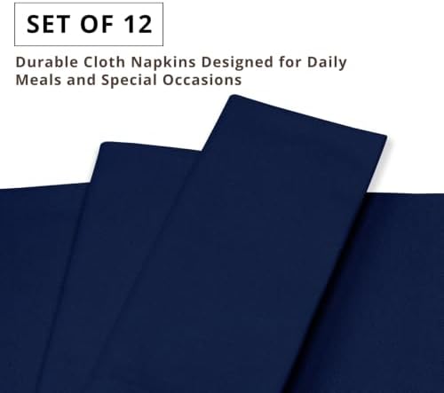 PurpleEssences Cloth Dinner Napkins 18x18 in Set of 12 - Navy Blue