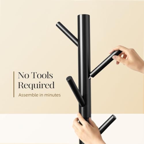 Pipishell Solid Wooden Coat Rack Freestanding with 8 Hooks, Black