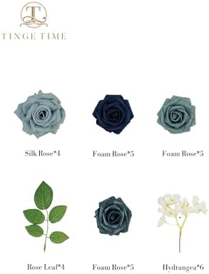 TINGE TIME Navy Blue White Artificial Flower Combo, Rose