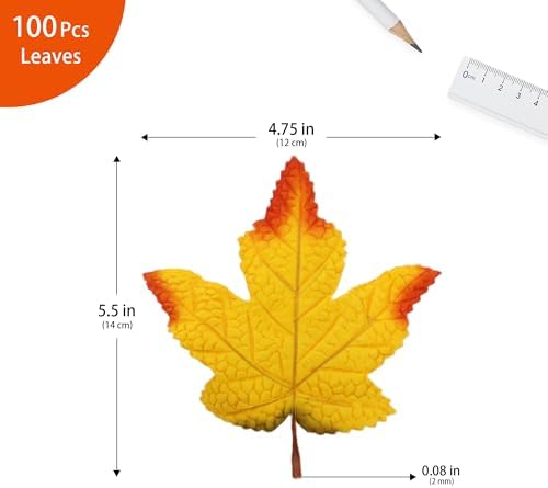 100 Pcs Artificial Maple Leaves Bulk (Medium-Leaf Yellow)