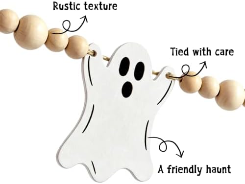 Halloween Decor Pre-Assembled Wooden Ghosts Bats Beads Garland 5.7FT