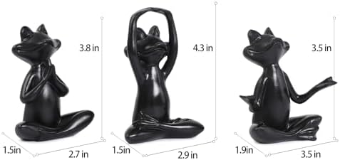 Suoedd Black Frog Yoga Figurines 3 Pcs,Modern Decor for Shelf,Desk,Office