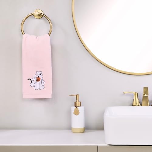 SKL Home Halloween Ghost Cat Hand Towel Set-2pc, 100% Cotton, Pink