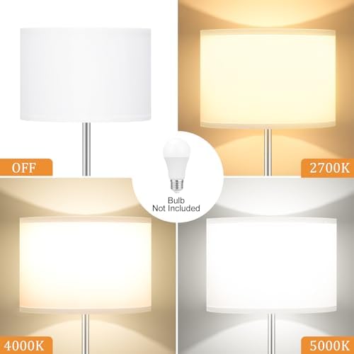 Ambimall 60'' Modern Floor Lamp with Shade, Tall Lamps for Living Room, Bedroom, Office, Dining Room, White Shade with