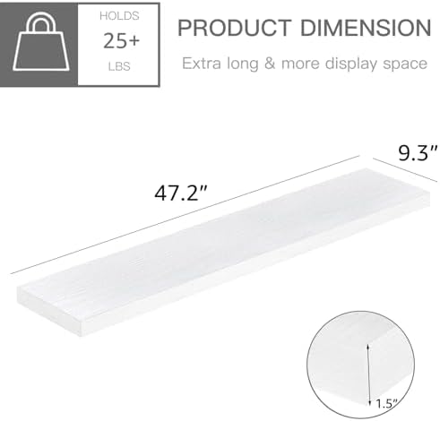 QEEIG Extra Long Floating Shelves for Wall (White, Set of 2, 47.2")