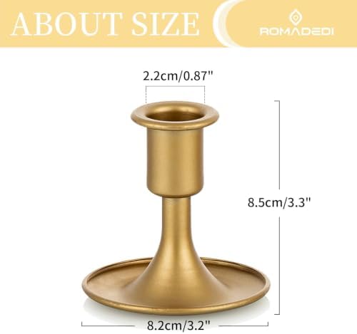 Romadedi Gold Taper Candle Holders, Set of 2, Christmas, Wedding Decor