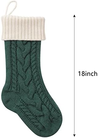 Nanou 18” Knitted Christmas Stockings, 1 Pack, Green Body & Ivory Cuff