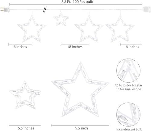 Minetom Christmas Star Icicle String Lights with 6 Drops - 9ft Star Window Lights with 100 Mini Bulbs, Plug-in Connectable Curtain Hanging Lights for Christmas Home Indoor Outdoor Party Holiday Decor