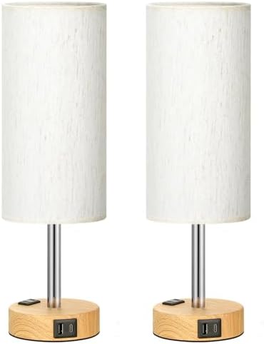 Fenmzee Bedside Table Lamp Set of 2 - Dimmable Touch, USB A+C, AC Outlet