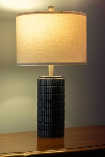 PoKat 23" Blue Table Lamps, Farmhouse Bedside Lamps for Bedroom Set of 2, Ceramic End Table Lamps for Living Room
