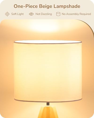 EDISHINE Small Cute Table Lamp, Wood Tripod Nightstand Lamp, 14.2 Inch