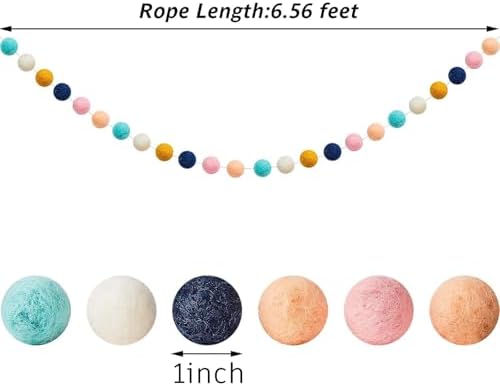 WILLBOND 3 Pieces Felt Pom Ball Garland,Cute Colors