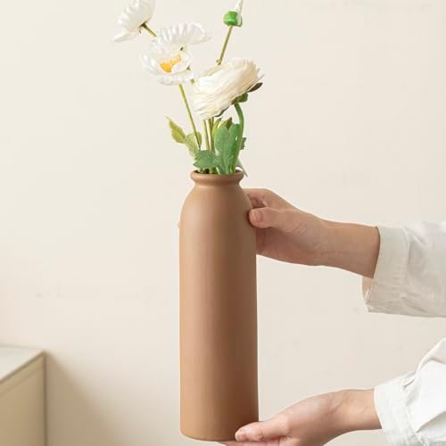 Tall Decorative Ceramic Vase Set / Standard Coffee Mix / White / 10.4 Inch / Set of 3