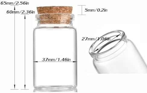 8 pcs 45ml Small Glass Bottles with Cork Stopper,Spice Vials Jars,Cute Storage Jar,Wishing Bottle 37x60mm(1.46x2.36inch)