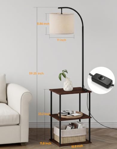 PARTPHONER Floor Lamp with Table, Night Stand with Lamp, Narrow Side Table with 3CCT LED Bulb, Small Coffee Table