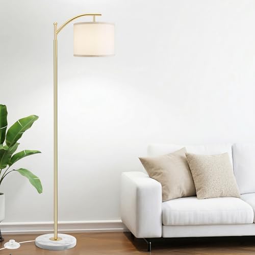 ROTTOGOON Gold Floor Lamp for Living Room with Marble Base, Modern Standing Lamp with 3 Color Temperatures Bulb &
