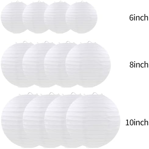 White Paper Lanterns Party Decorations, Hanging Paper Lanterns for Birthday Wedding Baby Bridal Shower Christmas New Year Party Decoration (12 PCS)