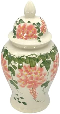 Galt International 18" Ceramic Floral Cream Glazed Finish Rustic Farmhouse Home Decor New Traditional Ginger Jar