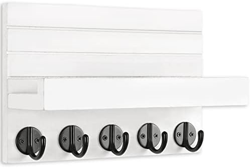 Lwenki Key Holder for Wall, Decorative Key and Mail Holder with Shelf Has Large Key Hooks for Bags, Coats, Umbrella –