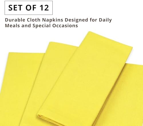 PurpleEssences Cloth Dinner Napkins 18x18 in Set of 12 - Yellow