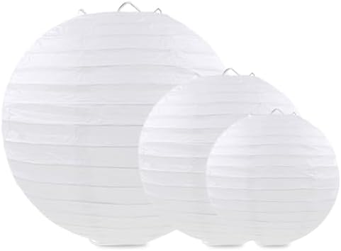 White Paper Lanterns Round Hanging Lanterns for Birthday Wedding Baby Bridal Shower Christmas New Year Party Decoration (9 PCS)
