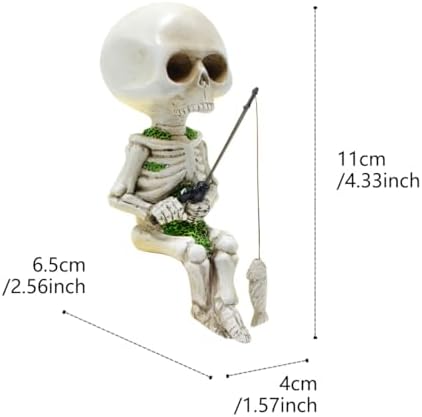 Fishing Skeleton Statue Halloween Decor, 4.5 Inch Skull Fisher Figurine