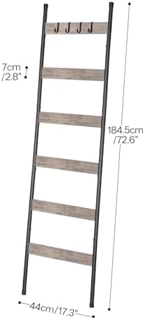 HOOBRO Blanket Ladder, 6-Tier Towel Rack with Hooks, Wall-Leaning Blanket Rack, Decorative Display Ladder Shelf