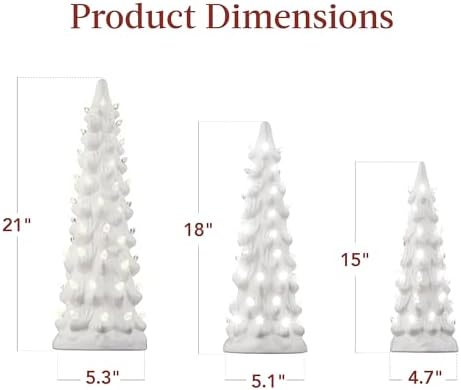 Best Choice Products Set of 3 XL Ceramic Christmas Trees, Pre-Lit Hand-Painted Tabletop Holiday Décor w/Warm White Bulbs, LED Lights – White