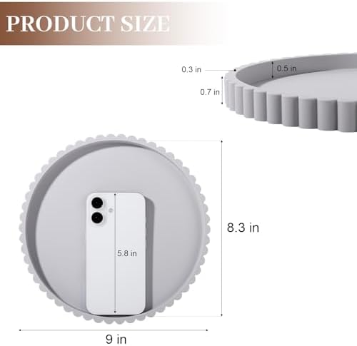 Round Bathroom Tray Perfume Organizer Coffee Table Decor, 9" Light Gray