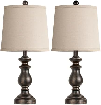 PARTPHONER Traditional Table Lamp Set of 2, Rustic Farmhouse Table Lamps for Living Room Bedroom, 22" Bedside Desk