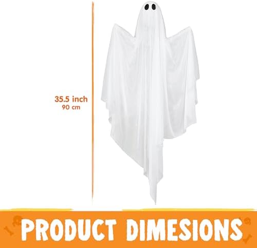 JOYIN 2 Pcs 35.5” Halloween Hanging Light up Ghost Decorations Outdoor, Halloween White Hanging Ghosts with Blue LED Lights and Timer for Haunted House Party Supplies Front Yard Patio Garden Decor
