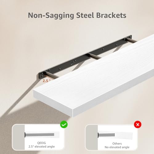 QEEIG Long Floating Shelves for Wall (White, Set of 2, 35.4")
