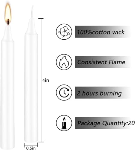 YOROXRG Set of 40 White Candles Mini Unscented Taper Candles for Christmas,Household, Wedding, Rituals, Prayer, Birthdays, Meditation, Altar,Party and Home Décor Candlesticks - 4 Inch Tall