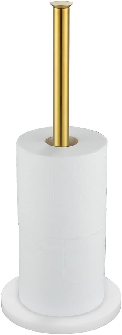 JQK Toilet Paper Storage Stand White Gold, 304 Stainless Steel Tissue Reserve Holder Dispenser for Bathroom, Brushed