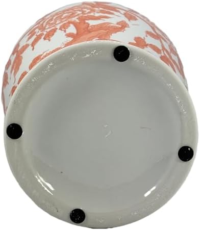 Galt International Orange & White Floral Chinoiserie Ceramic Temple Jar 18" w/Lid - Ginger Jar Home & Kitchen Decor for
