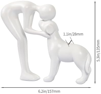 Abstract Person and Dog Sculpture Head-to-Head Figurine White