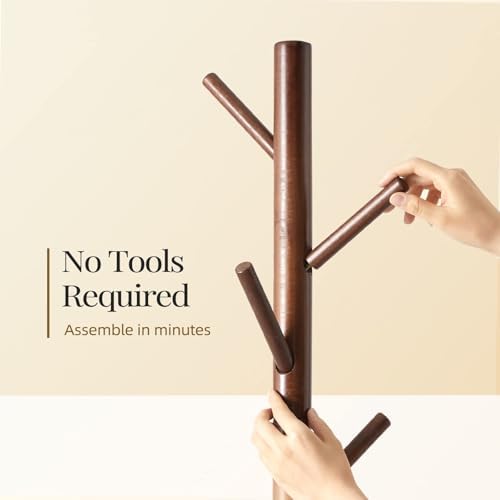 Pipishell Solid Wooden Coat Rack Freestanding with 8 Hooks, Brown