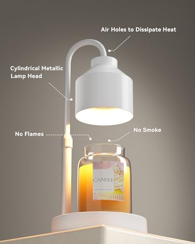 Electric Candle Warmer Lamp White, Candle Lamp Warmer with Timer, Wax Warmer Lamp for Jar Candles, Adjustable Height