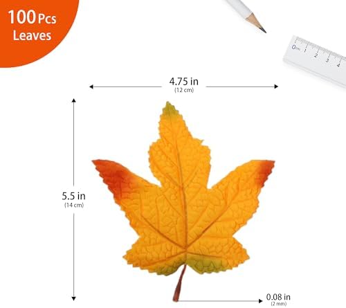 100 Pcs Artificial Maple Leaves Bulk (Medium-Leaf Orange Yellow)