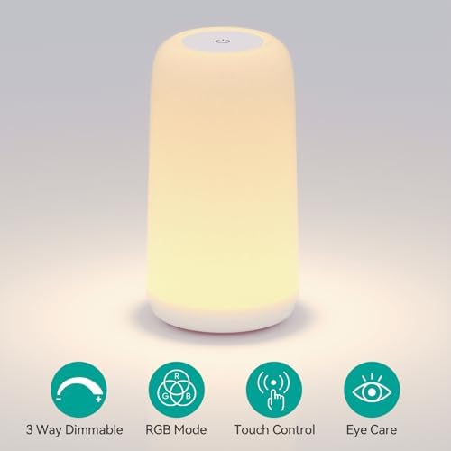 Touch Bedside Table LED Lamp, [Sleek Design & RGB Mode] Multi-Color Dimmable with Warm White Lights, Birthday Gifts for